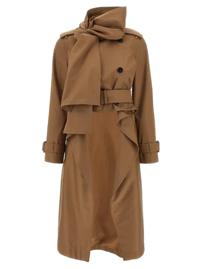 Burberry Belted Trench Coat With Scarf And Epaulettes In Beige