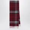 Burberry Check Patterned Cashmere Scarf Fringed Edges In Red