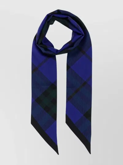 Burberry Scarf With Geometric Pattern And Fringed Edges In Blue