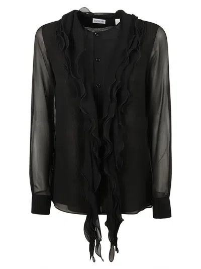 Burberry Ruffled Silk-chiffon Blouse In Black