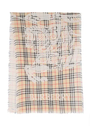Burberry Checked Wool Scarf In Beige