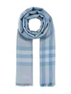 Burberry Embroidered Wool Blend Scarf With Checked Pattern In Drizzle Ip Check