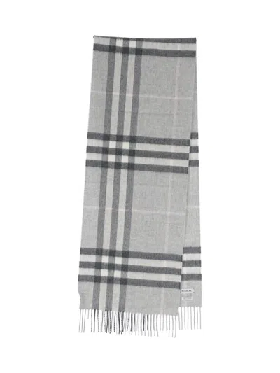 Burberry Womens Check Cashmere Scarf Mitten Grey In Gray