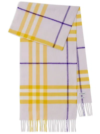 Burberry Checked Fringed-edge Cashmere Scarf In Purple