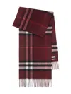 Burberry Check Patterned Cashmere Scarf Fringed Edges In Red