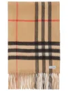Burberry Beige Wool Check Scarf With Fringes In Sand/flax Melange