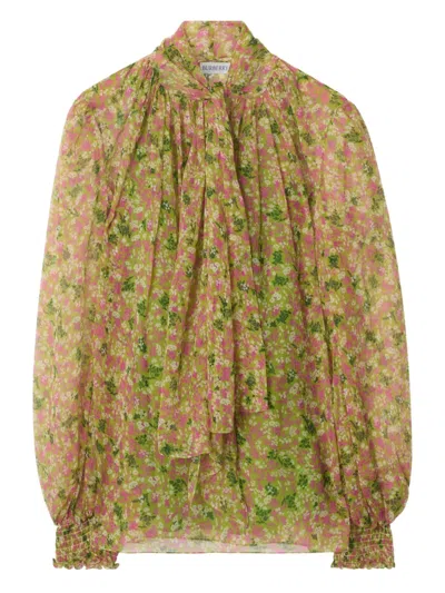 Burberry Scarf-tie Floral Silk Blouse In Multi