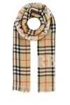 Burberry Wool Scarf With Embroidered Check Pattern And Fringed Edges