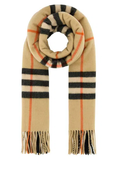 Burberry Cashmere Scarf With Embroidered Checked Pattern