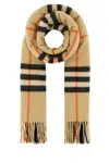 Burberry Cashmere Scarf With Embroidered Checked Pattern In Brown
