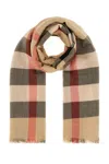 Burberry Embroidered Cashmere Blend Scarf With Checked Pattern In Beige