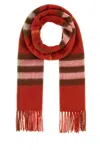 Burberry Cashmere Scarf With Fringed Edges And Stripes In Red