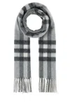Burberry Cashmere Scarf With Embroidered Checked Pattern In Gray