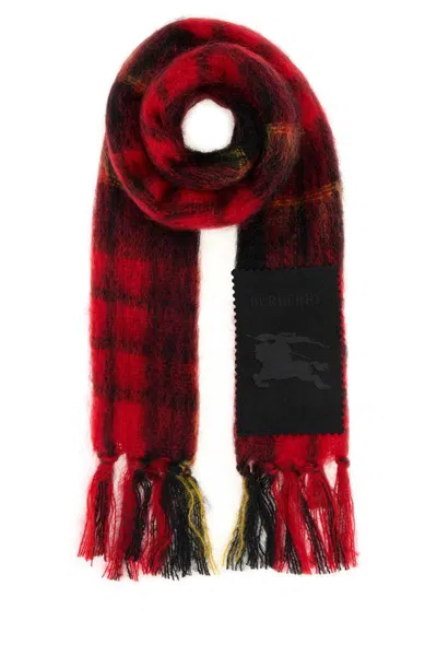 Burberry Check Pattern Mohair Blend Scarf With Fringed Edges In Multi