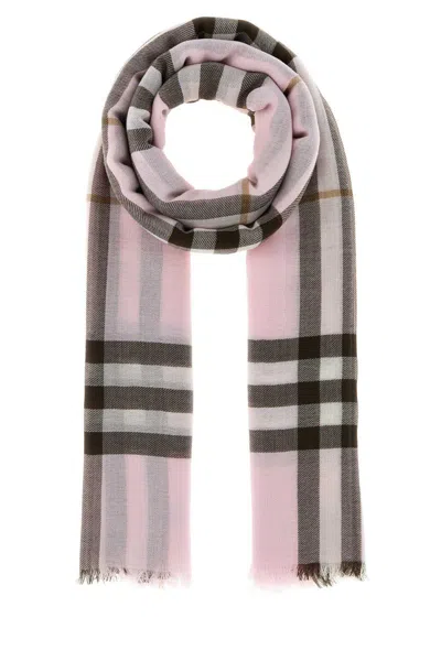 Burberry Lightweight Checked Wool Blend Scarf In Pink