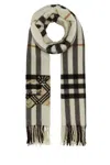 Burberry Cashmere Scarf Embroidered Check Pattern Fringe In Neutral