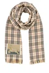 Burberry Wool Blend Scarf With Embroidered Checkered Pattern In Printed