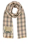 Burberry Wool Blend Scarf With Embroidered Checkered Pattern In Printed