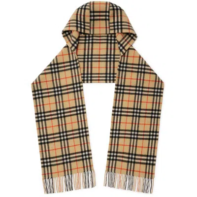 Burberry Cashmere Check Hooded Scarf In Brown