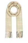 Burberry Cashmere Scarf With Embroidered Checkered Pattern And Fringed Edges In Printed