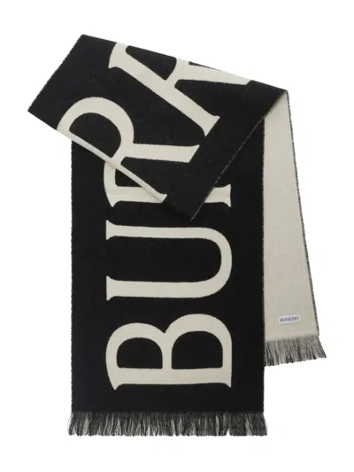 BURBERRY LOGO-JACQUARD WOOL SCARF
