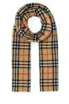 Burberry Checkered Cashmere Scarf With Fringed Edges In Archivebeige