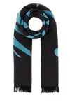 Burberry Embroidered Wool Blend Scarf With Fringe
