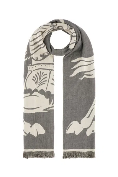 Burberry Embroidered Cotton And Wool Scarf In Calico