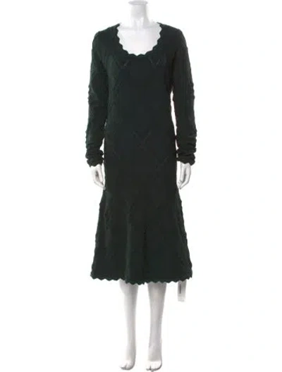Pre-owned Burberry Scoop Neck Midi Length Dress W/ Tags In Green