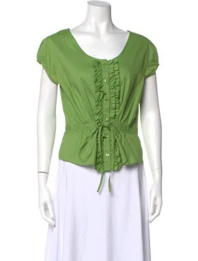 Pre-owned Burberry Scoop Neck Short Sleeve Blouse In Green