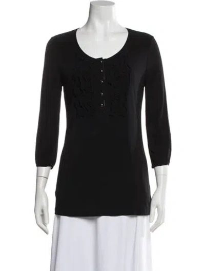 Pre-owned Burberry Scoop Neck Three-quarter Sleeve Blouse In Black