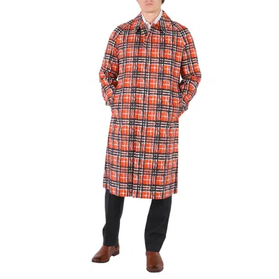 Pre-owned Burberry Scribble Check Cotton Car Coat In Bright Military Red