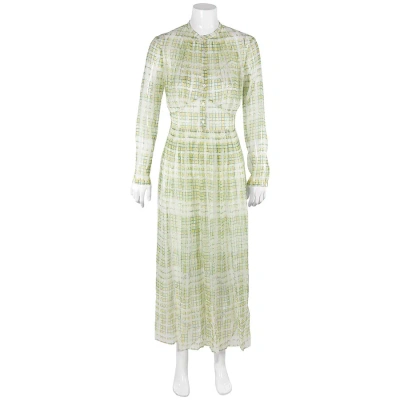 Burberry Scribble Check Print Silk Dress In Yellow