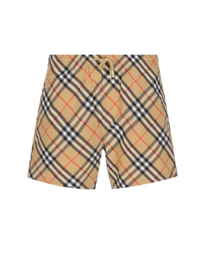 Burberry Straight-leg Mid-length Checked Swim Shorts In Brown