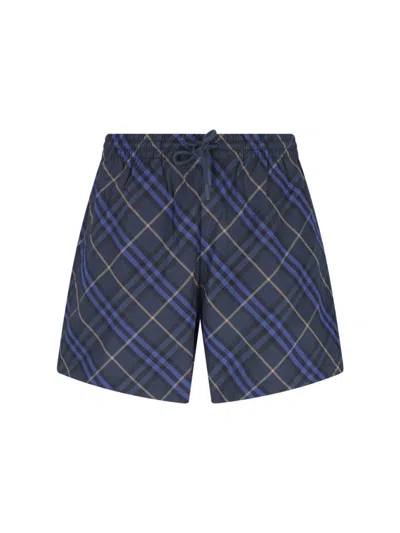 Burberry Straight-leg Mid-length Checked Swim Shorts In Blue