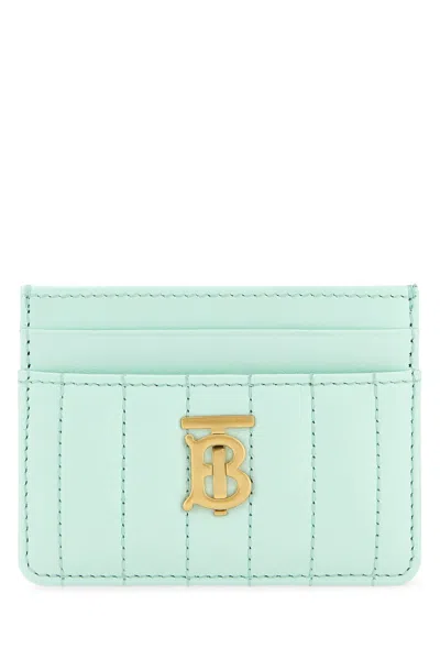 Burberry Sea Green Leather Card Holder In Blue