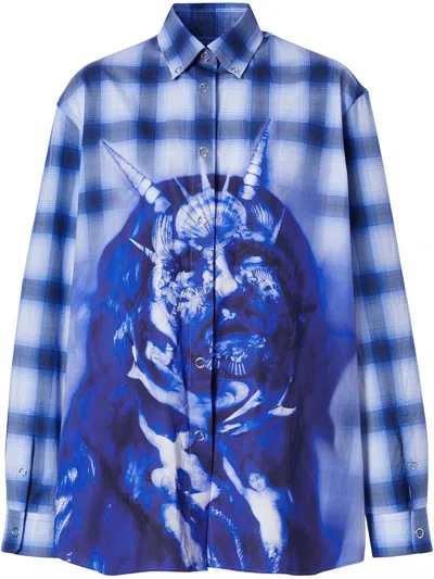 Burberry Sea Maiden Print Check Shirt In Blue