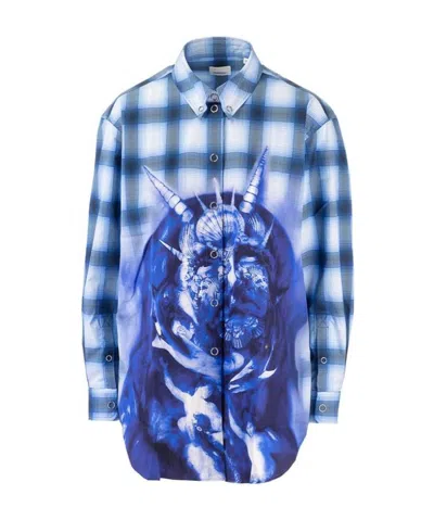 Burberry Sea Maiden Print Check Shirt In Blue