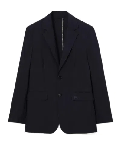 Burberry Seersucker Cotton Linen Tailored Jacket In Black