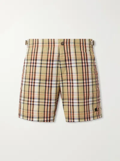 Burberry Printed Seersucker Checked Swim Shorts In Nude