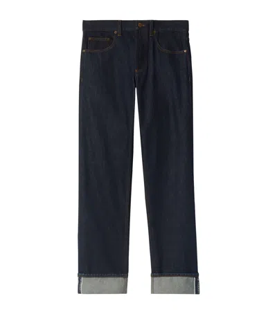Burberry Selvedge Denim Turn-up Straight Jeans In Blue