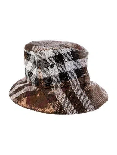 Pre-owned Burberry Sequin Accent Plaid Bucket Hat W/tags In Brown
