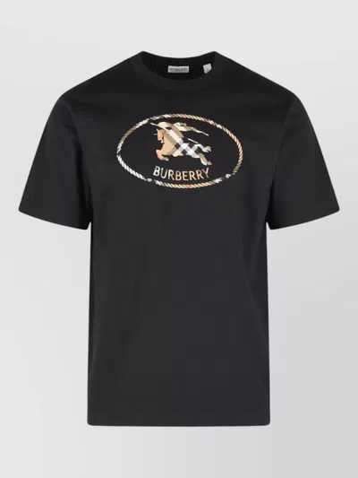 Burberry Seth Cotton T Shirt Short Sleeves Crew Neck In Black