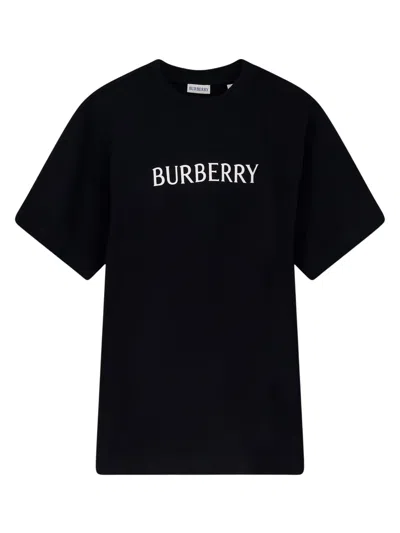 Burberry Men Black Crewneck T-shirt With Logo Lettering On The Front In Cotton Man