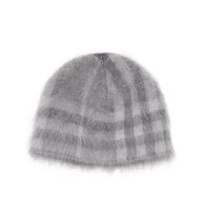 Burberry Shale Grey Giant Check Mohair Beanie In Gray