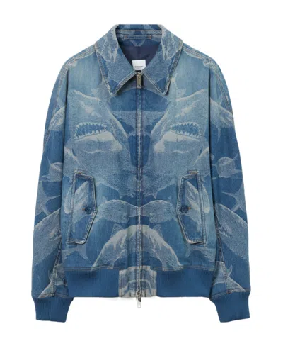 BURBERRY BURBERRY SHARK PRINTED ZIPPED DENIM JACKET