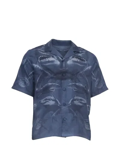 Pre-owned Burberry Shark-print Short-sleeve Shirt In Blue