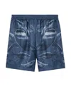 Burberry Bradeston Shark Print Mulberry Silk Shorts In Blue