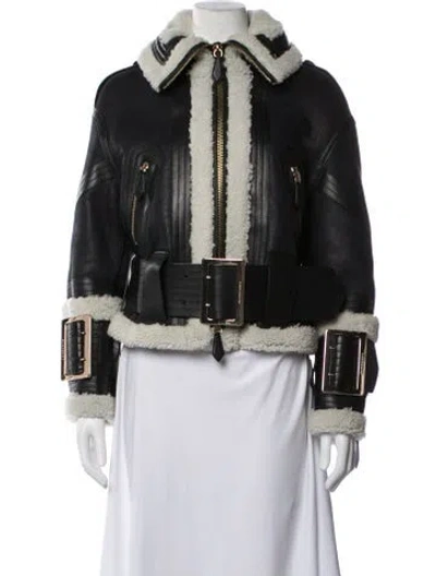 Pre-owned Burberry Shearling Biker Jacket In Black