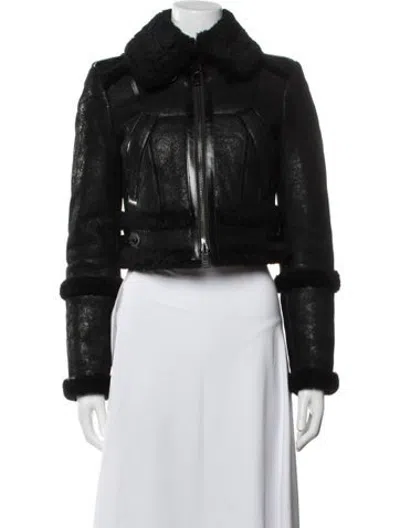 Pre-owned Burberry Shearling Biker Jacket In Black